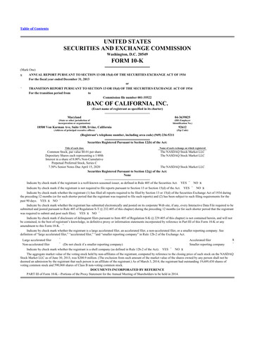 Thumbnail Banc of California 10-K Annual Report 2013