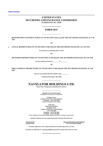 Thumbnail Navigator Holdings 20-F Annual Report 2013