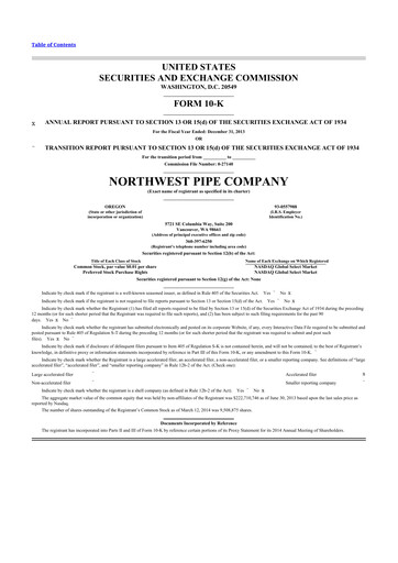 Thumbnail Northwest Pipe Company
 10-K Annual Report 2013