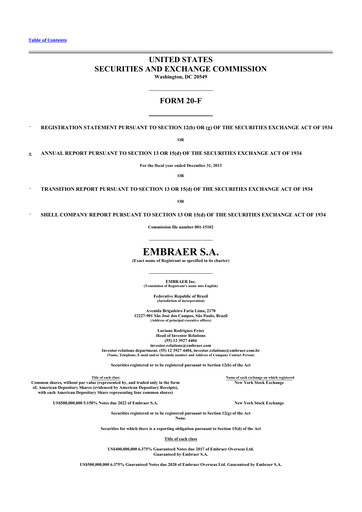 Thumbnail Embraer 20-F Annual Report 