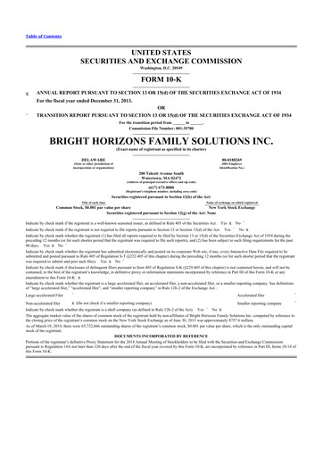 Thumbnail Bright Horizons 10-K Annual Report 2013
