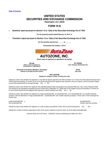 Thumbnail AutoZone 10-Q Quarterly Report FY2014 