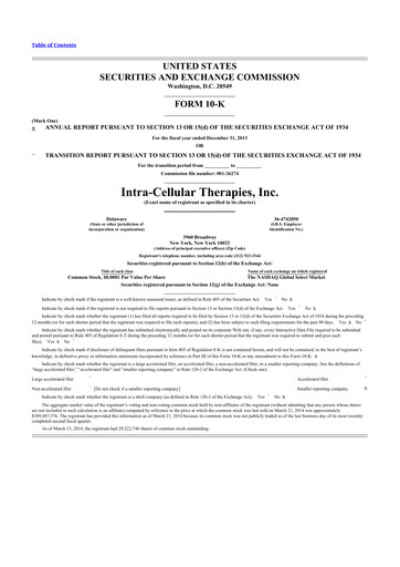 Vorschaubild Intra-Cellular Therapies 10-K Jahresbericht 2013