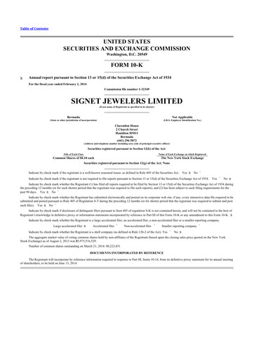 Miniature Signet Jewelers
 10-K Rapport annuel 2014