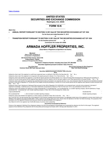 Miniature Armada Hoffler Properties
 10-K Rapport annuel 2013