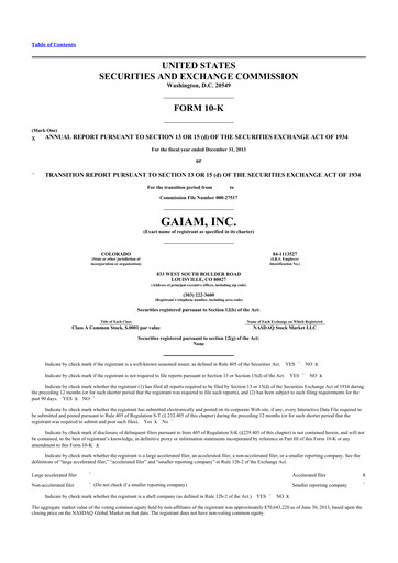 Thumbnail Gaia 10-K Annual Report 2013