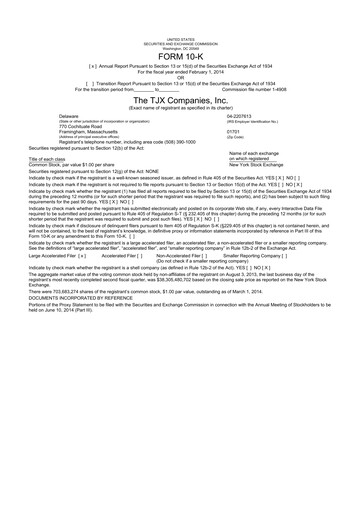 Thumbnail TJX Companies 10-K Annual Report 2014