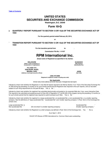 Thumbnail RPM International
 10-Q Quarterly Report FY2014 