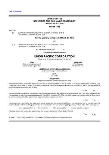 Thumbnail Union Pacific Corporation 10-Q Quarterly Report FY2014 