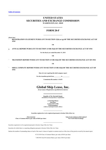 Thumbnail Global Ship Lease 20-F Annual Report 2013