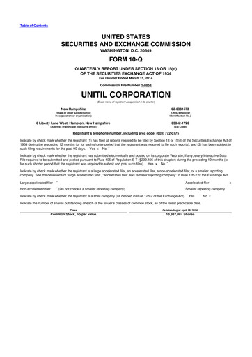 Miniature Unitil Corporation
 10-Q Rapport trimestriel 2014 