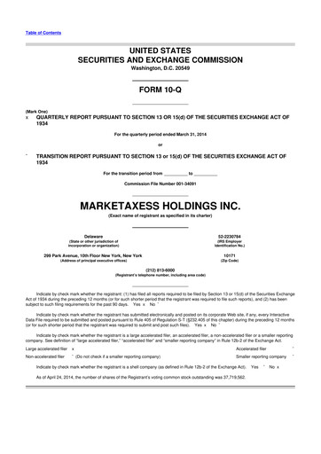 Thumbnail MarketAxess
 10-Q Quarterly Report FY2014 