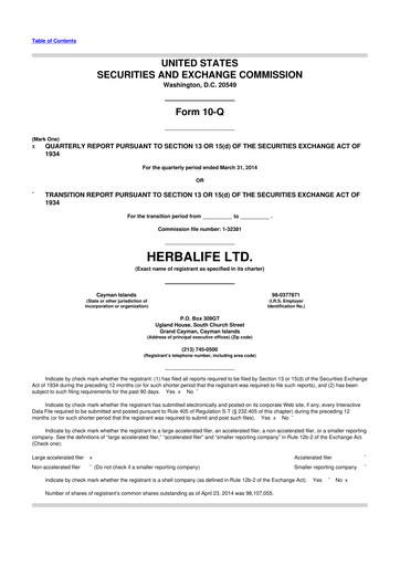 Thumbnail Herbalife 10-Q Quarterly Report FY2014 