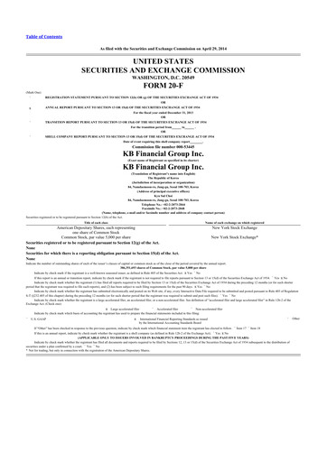 Thumbnail KB Financial Group 20-F Annual Report 