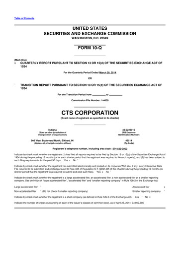 Miniature CTS Corporation 10-Q Rapport trimestriel 2014 