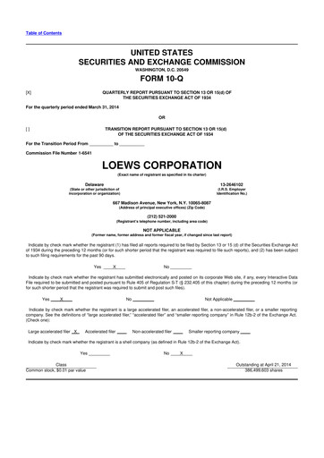Thumbnail Loews Corporation
 10-Q Quarterly Report FY2014 