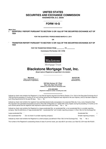 Miniature Blackstone Mortgage Trust
 10-Q Rapport trimestriel 2014 