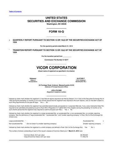 Thumbnail Vicor
 10-Q Quarterly Report FY2014 
