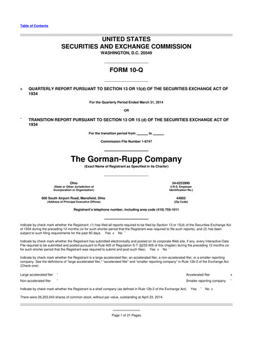 Thumbnail Gorman-Rupp 10-Q Quarterly Report FY2014 