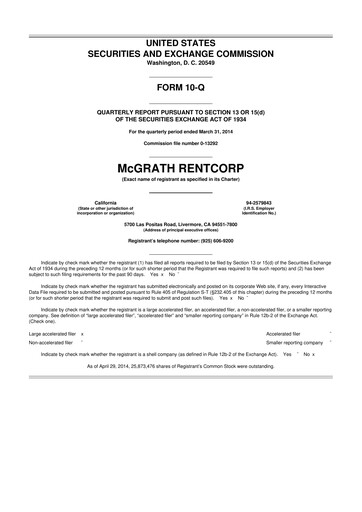 Miniature McGrath RentCorp
 10-Q Rapport trimestriel 2014 