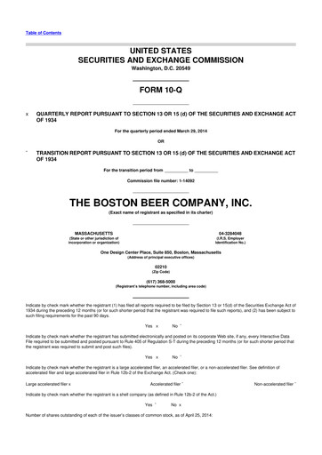 Vorschaubild Boston Beer Company 10-Q Quartalsbericht 2014 