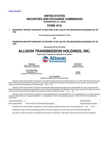 Thumbnail Allison Transmission
 10-Q Quarterly Report FY2014 