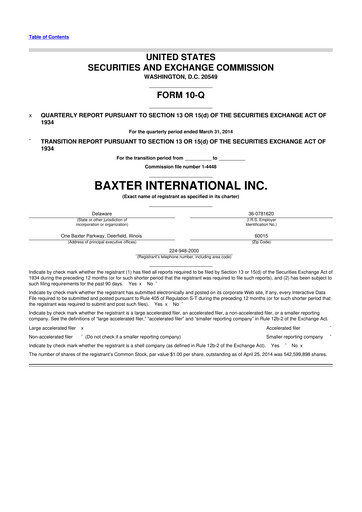 Thumbnail Baxter 10-Q Quarterly Report FY2014 