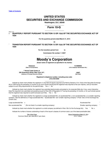 Thumbnail Moody's 10-Q Quarterly Report FY2014 