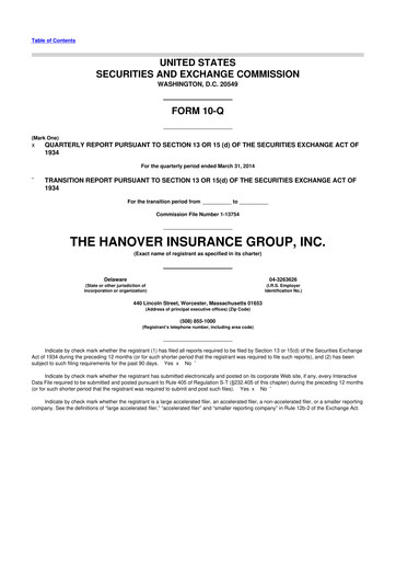 Thumbnail Hanover Insurance Group 10-Q Quarterly Report FY 
