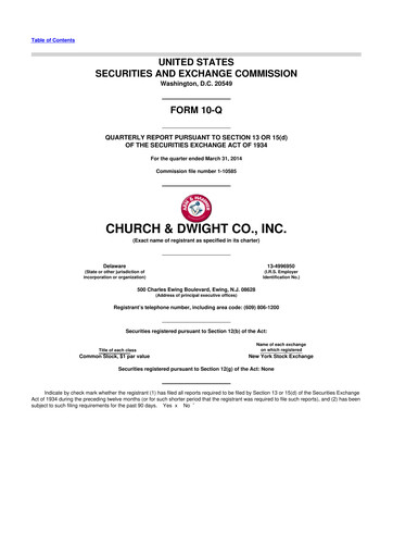 Thumbnail Church & Dwight
 10-Q Quarterly Report FY2014 