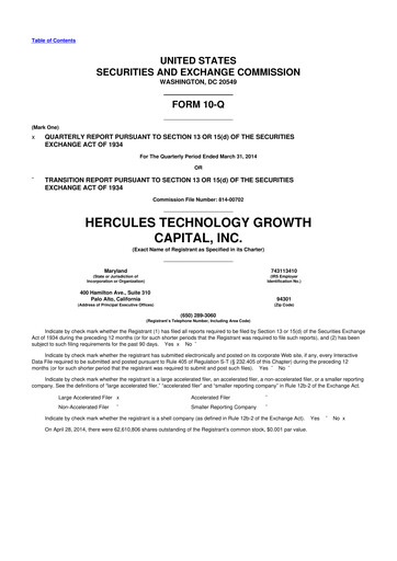 Thumbnail Hercules Capital
 10-Q Quarterly Report FY 