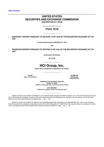 Thumbnail HCI Group
 10-Q Quarterly Report FY2014 