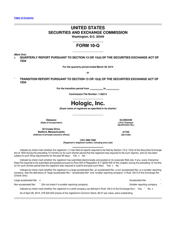 Thumbnail Hologic 10-Q Quarterly Report FY2014 