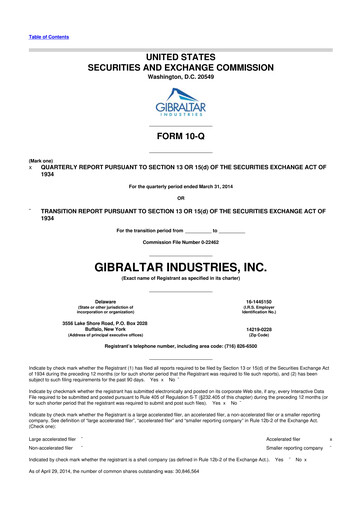 Thumbnail Gibraltar Industries
 10-Q Quarterly Report FY2014 