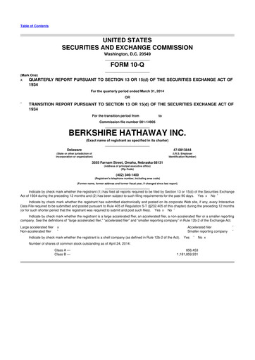 Thumbnail Berkshire Hathaway  10-Q Quarterly Report FY2014 
