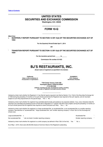 Thumbnail BJ's Restaurants
 10-Q Quarterly Report FY2014 