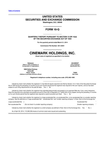 Thumbnail Cinemark Theatres
 10-Q Quarterly Report FY 