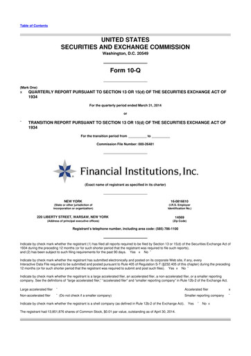 Thumbnail Financial Institutions 10-Q Quarterly Report FY 
