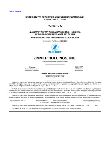 Thumbnail Zimmer Biomet 10-Q Quarterly Report FY2014 