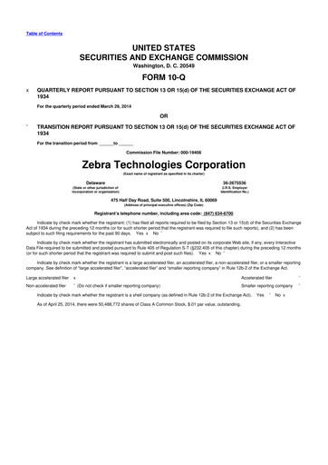Thumbnail Zebra Technologies 10-Q Quarterly Report FY2014 