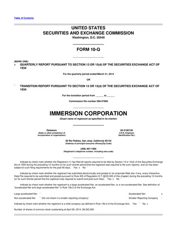 Thumbnail Immersion Corporation
 10-Q Quarterly Report FY2014 