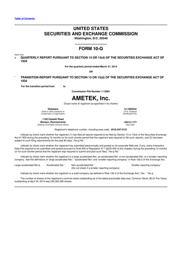 Thumbnail Ametek 10-Q Quarterly Report FY2014 