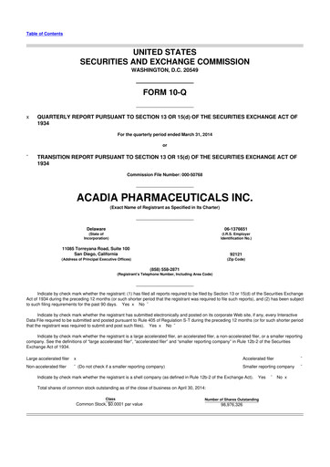 Thumbnail ACADIA Pharmaceuticals 10-Q Quarterly Report FY2014 