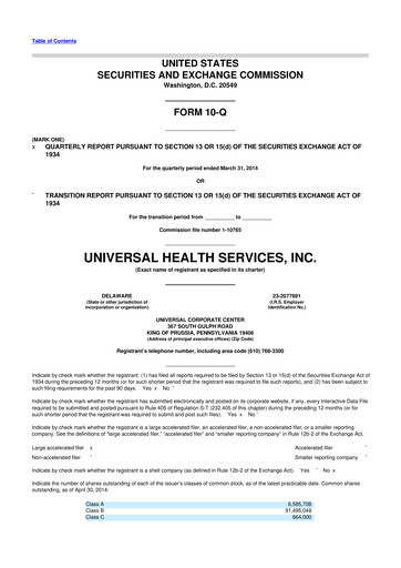 Thumbnail Universal Health Services
 10-Q Quarterly Report FY2014 