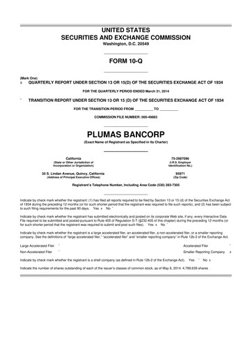 Miniature Plumas Bancorp 10-Q Rapport trimestriel 2014 
