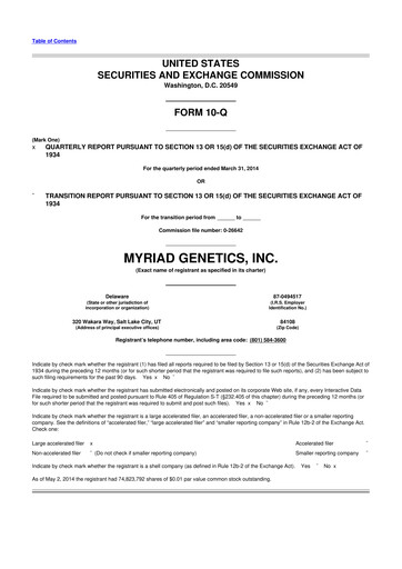 Thumbnail Myriad Genetics 10-Q Quarterly Report FY2014 