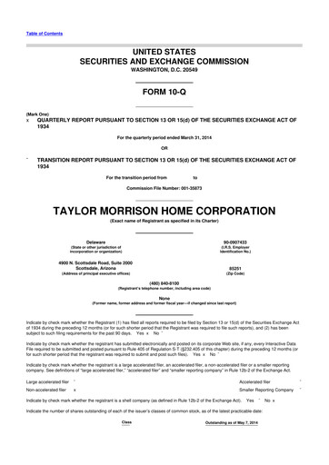Thumbnail Taylor Morrison
 10-Q Quarterly Report FY2014 
