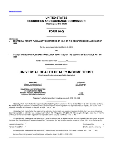 Thumbnail Universal Health Realty Income Trust 10-Q Quarterly Report FY2014 