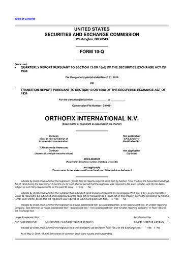 Vorschaubild Orthofix Medical
 10-Q Quartalsbericht 2014 