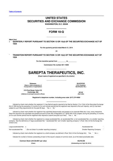 Thumbnail Sarepta Therapeutics
 10-Q Quarterly Report FY2014 